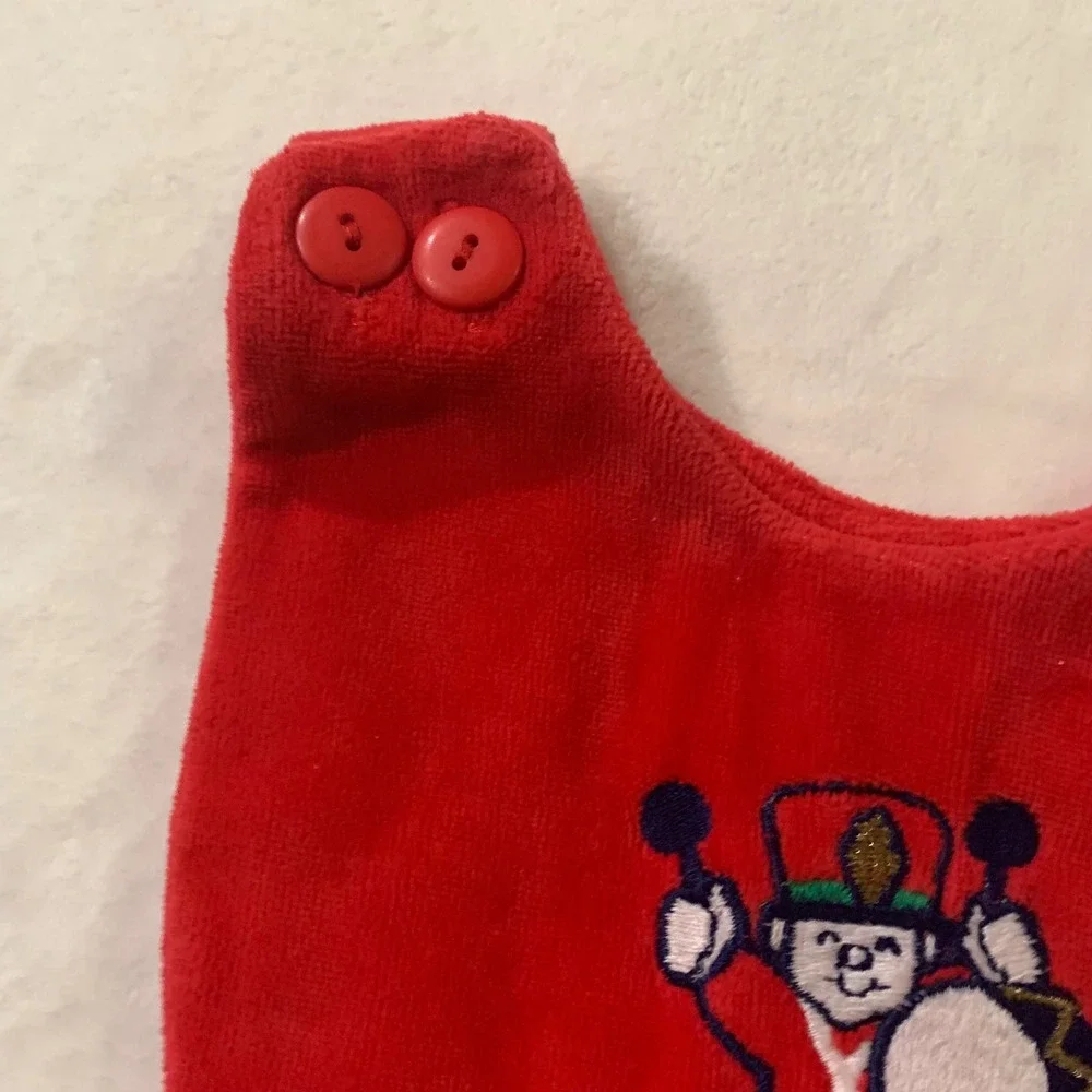 OshKosh B'gosh Red Velour Drummer Boy Embroidered Overalls Christmas Holiday 12m